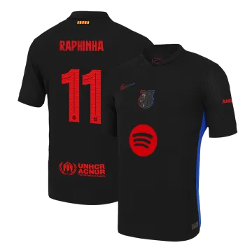 RAPHINHA #11 Barcelona Away Authentic Men's Soccer Jersey 2024/25 - UCL (Spotify Logo Without Text)