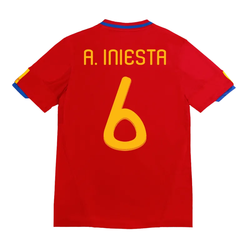 Vintage Soccer Jersey Retro A. INIESTA #6 Spain Home 2010 World Cup