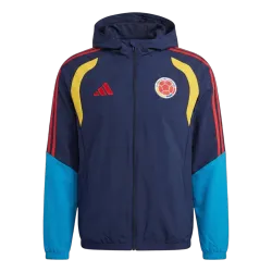 Casaco com capuz Colombia 2026 World Cup Navy - foto do produto Casaco com capuz para homem da Colômbia Navy 2026 World Cup, vista frontal com o brasão da equipa.