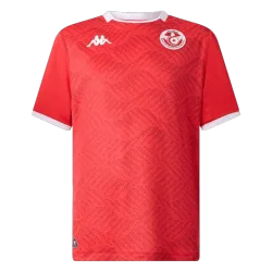 Maglia da calcio della nazionale tunisina per i Mondiali 2026 - foto del prodotto Maglia da calcio maschile della Tunisia per la partita in casa ai Mondiali del 2026, vista frontale, con lo stemma della squadra e il disegno.