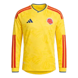 Camisola de manga comprida da Colômbia para homem, vista frontal do Campeonato do Mundo de 2026, design amarelo vibrante.