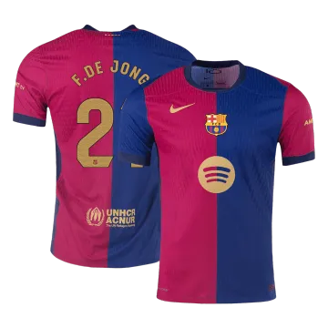 F.DE JONG #21 Barcelona Home Authentic Men's Soccer Jersey 2024/25 - Spotify Logo Without Text