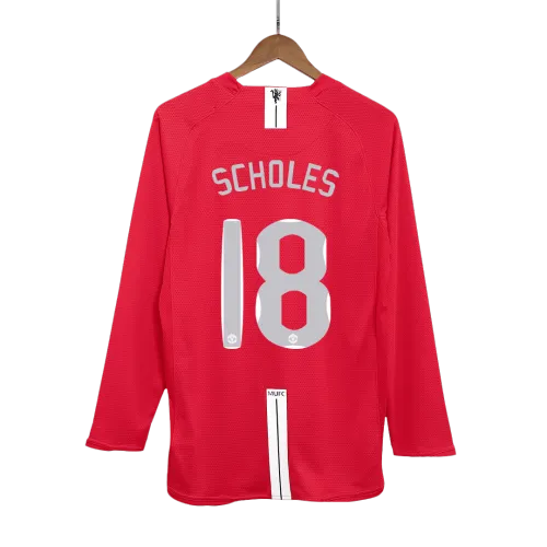 Vintage Soccer Jersey Retro SCHOLES #18 Manchester United Home Long Sleeve 2007 UCL Final