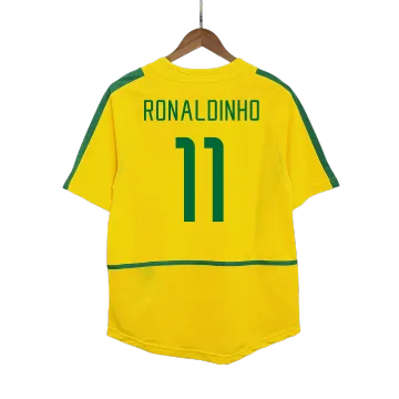 Maglia da calcio vintage Retro RONALDINHO #11 Brasile Home 2002 World Cup