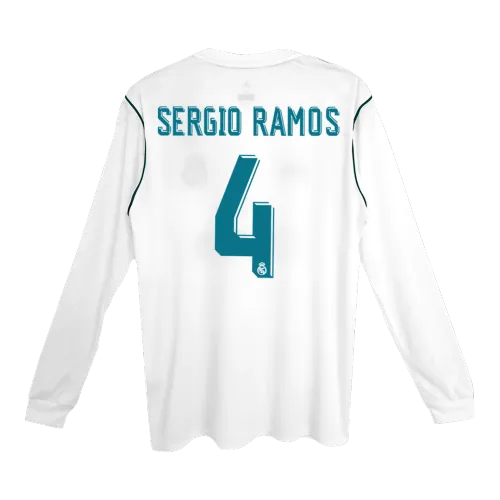 Maglia calcio vintage retrò SERGIO RAMOS #4 Real Madrid Home manica lunga 2017