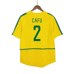 Vista frontale della maglia da calcio vintage da uomo Retro CAFU #2 Brasile Home 2002 World Cup.