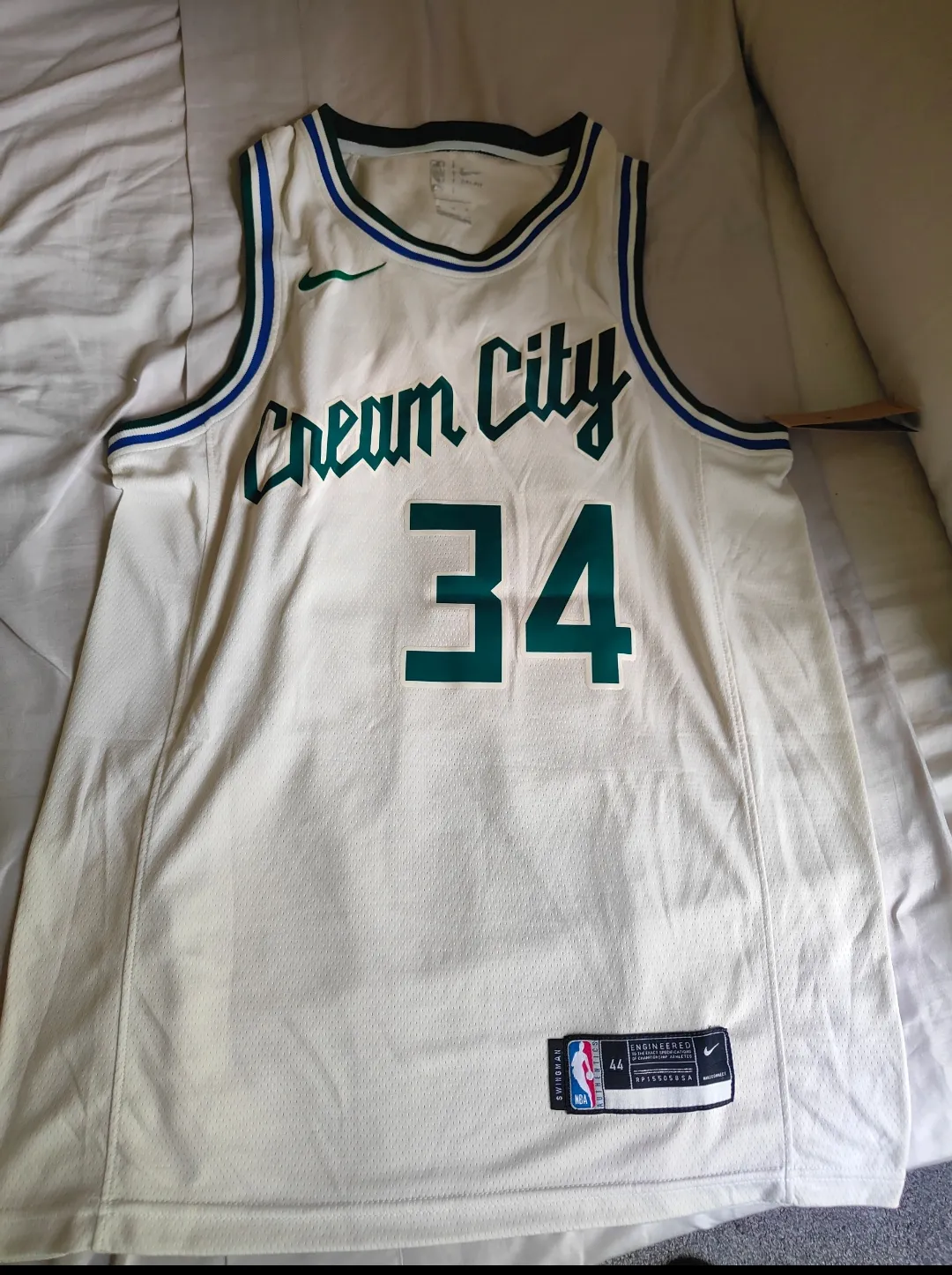 Heren Milwaukee Bucks Giannis Antetokounmpo #34 Cream City Swingman Jersey - City Edition fotoreview