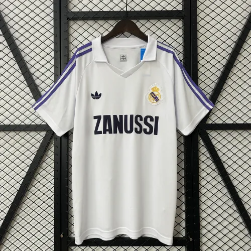 Camisola de futebol retro branca do Real Madrid (jogo em casa) da época 84/85