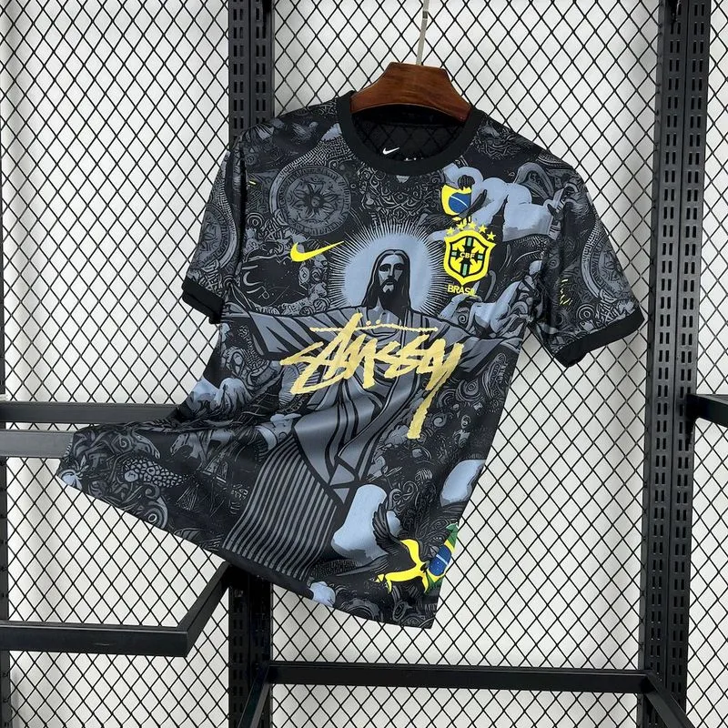 2024 Brazil X STUSSY black soccer Jersey