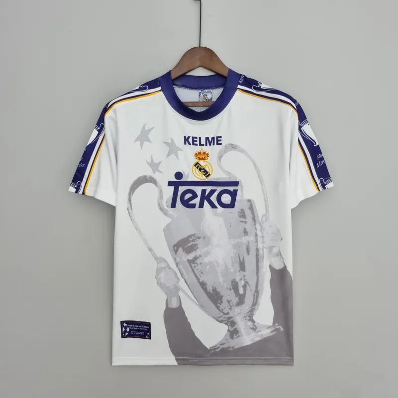 Camisola de futebol branca do Real Madrid Retro 7 Champions League Edição Comemorativa 97/98