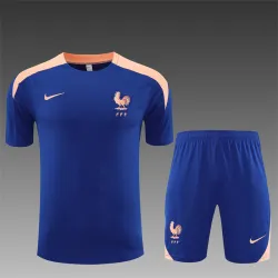 2025 France Blue Training Kit - product photo 2025 France Blue Training Men's Kit front view, showcasing national crest and pattern.