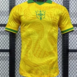 2024 Brazil Yellow Special Player Version Men's Jersey vue de face, montrant les détails de l'écusson