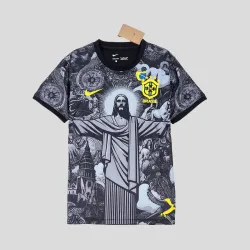 2024 Brazil Grey Jesus Special Edition Men's Jersey front view, showcasing unique design and team crest.