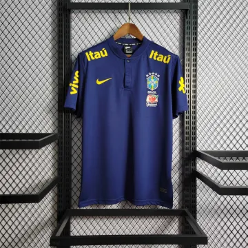 2022 World Cup Brazil Low Neck Polo Royal Blue Soccer Jersey