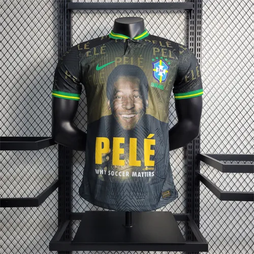 Maglia commemorativa PELE 2023 del Brasile, versione da giocatore, nera con dettagli gialli