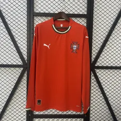2025 Portugal Home Long Sleeve Men's Jersey front view displaying national crest and red details.