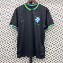 2022 World Cup Brazil Black Special Edition Soccer Jersey - product photo 2022 World Cup Brazil Black Special Edition Men's Soccer Jersey front view, detailed crest.