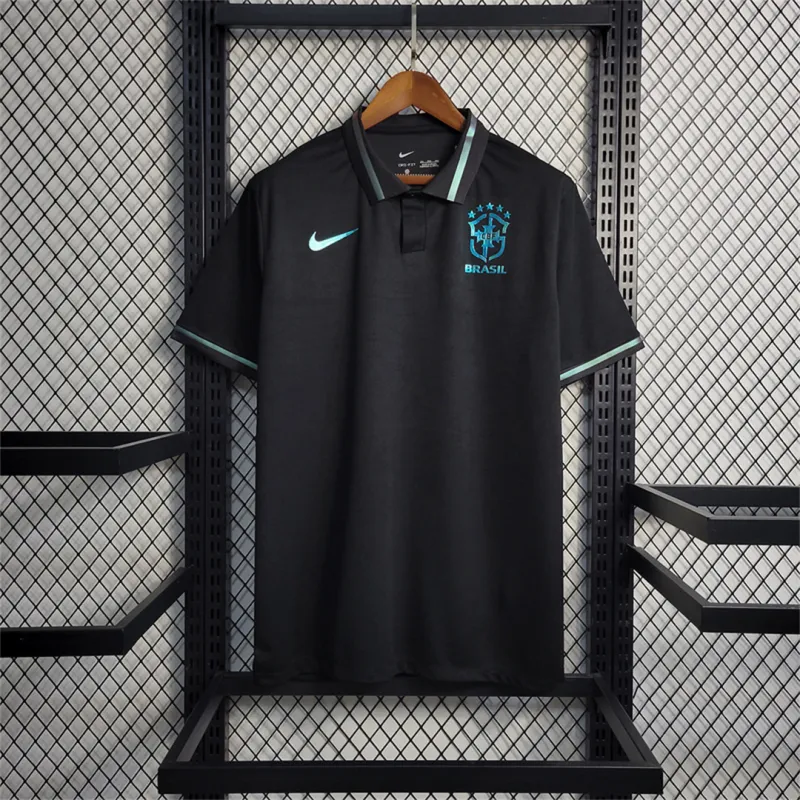 2023 Brazil Black With Sky Blue Logo POLO Jersey