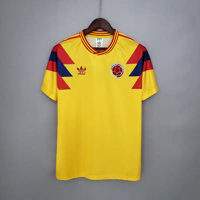 1990 Colombia Retro home yellow soccer jersey