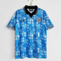 1990 England third away blue Retro Soccer Jersey - product photo 1990 England third away blue Retro Men's Soccer Jersey front view with crest.