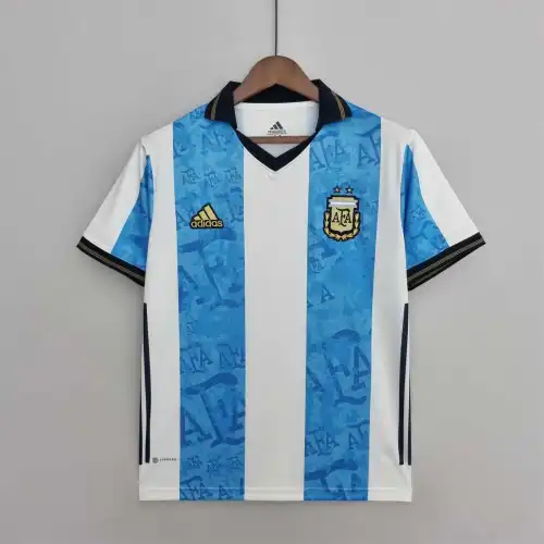 Campeonato do Mundo de 2022 Argentina Edição comemorativa Camisola de futebol azul e branca