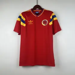 1990 Colombia Retro Away red soccer jersey - product photo 1990 Colombia Retro Away red Men's soccer jersey front view, vibrant design, team crest.
