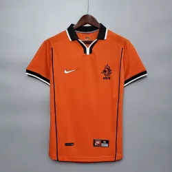 1998 World Cup Netherlands home Retro orange soccer jersey - product photo 1998 World Cup Netherlands home Retro orange Men's soccer jersey front view, crest visible.