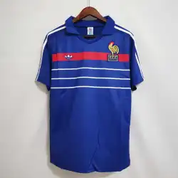 1984 France home blue Retro soccer jersey - product photo 1984 France home blue Retro Men's soccer jersey, front view with crest.
