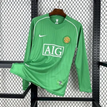 07/08 Guarda-redes verde do Manchester United Retro Long Sleeve Home Jersey