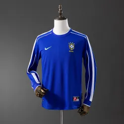 1998 World Cup Brazil Away Retro Long Sleeve Jersey - product photo 1998 World Cup Brazil Away Retro Long Sleeve Men's Jersey, iconic blue front with crest.