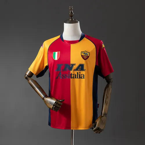 01/02 Roma Champion Edition Retro Gelb und Rot Fußballtrikot