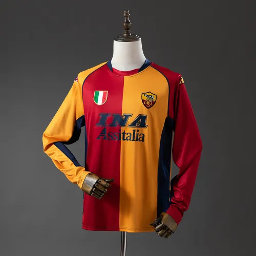01/02 Roma Champion Edition Retro Amarelo e Vermelho Camisola de manga comprida