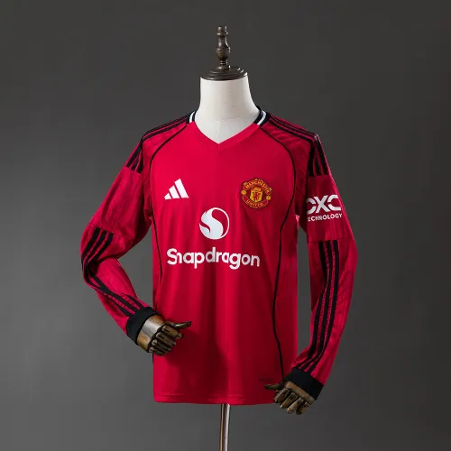 Maillot de football rouge à manches longues Manchester United domicile 25/26