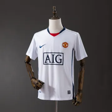 08/09 Maglia da calcio retrò bianca del Manchester United, edizione "Away" della Champions League