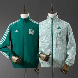 2025 Mexico Trench Coat Reversible Green Men's Windbreaker front view with crest.