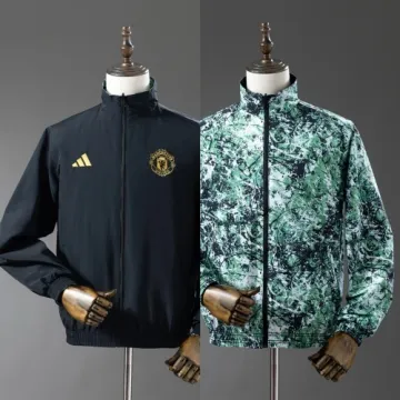 25/26 Manchester United Trench Coat Reversible Black and Green Windbreaker