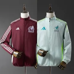 2025 Mexico Trench Coat Reversible Red Windbreaker - product photo 2025 Mexico Trench Coat Reversible Red Men's Windbreaker front showing team crest.
