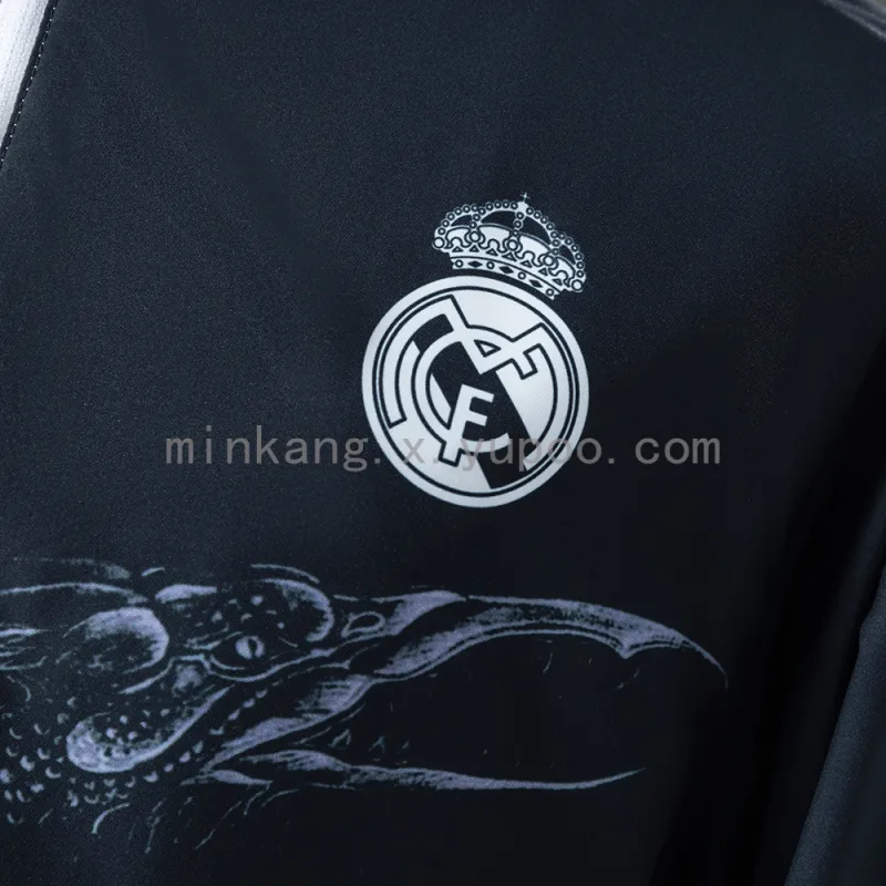25/26 Real Madrid Trench Coat Reversible Black and White Windbreaker