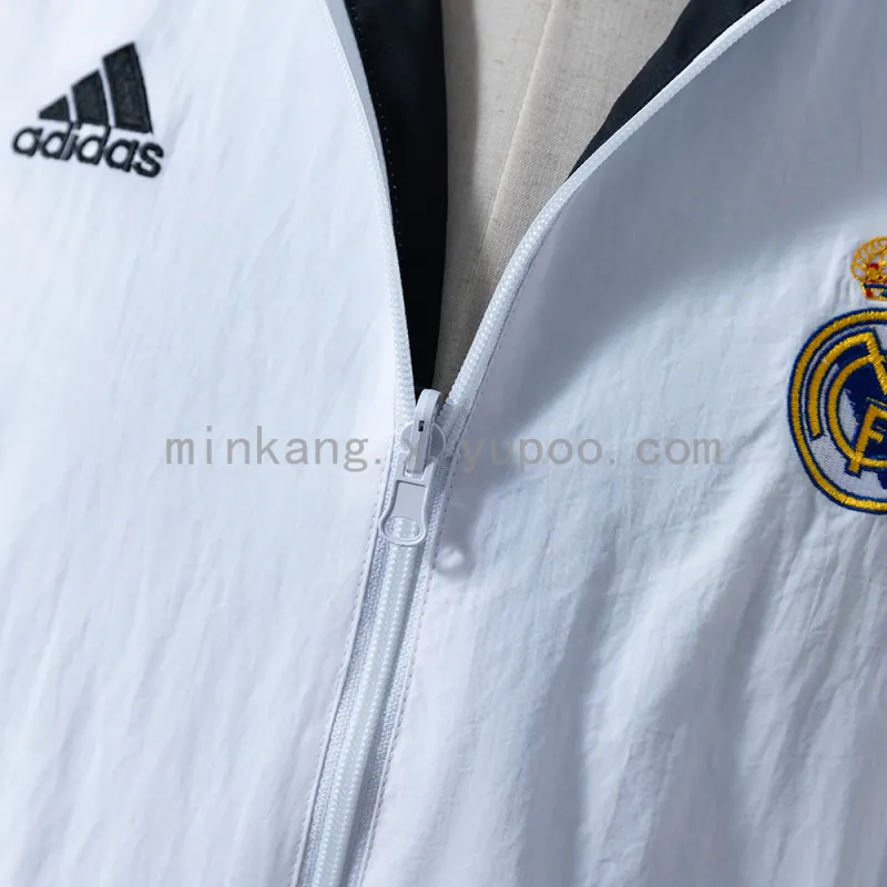 25/26 Real Madrid Trench Coat Reversible Black and White Windbreaker