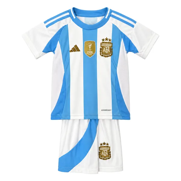 2024 Argentina Home Kids Kit - blue and white shirt and shorts front view